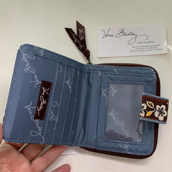 Vera Bradley mini wallet state blooms Brown blue print new with tags - Picture 5 of 6